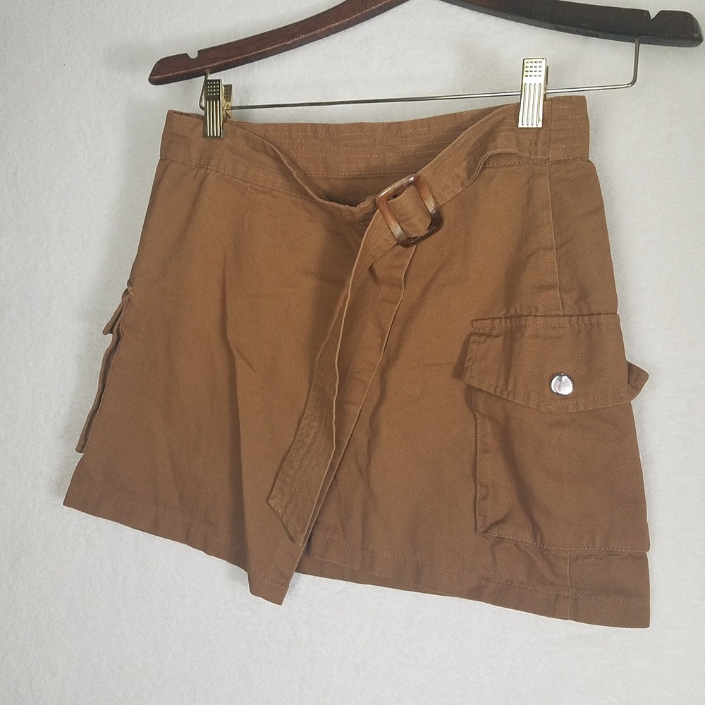 Nasty Gal Brown Cargo Mini Skirt Utility Wrap Belted Pockets 8 US canvas